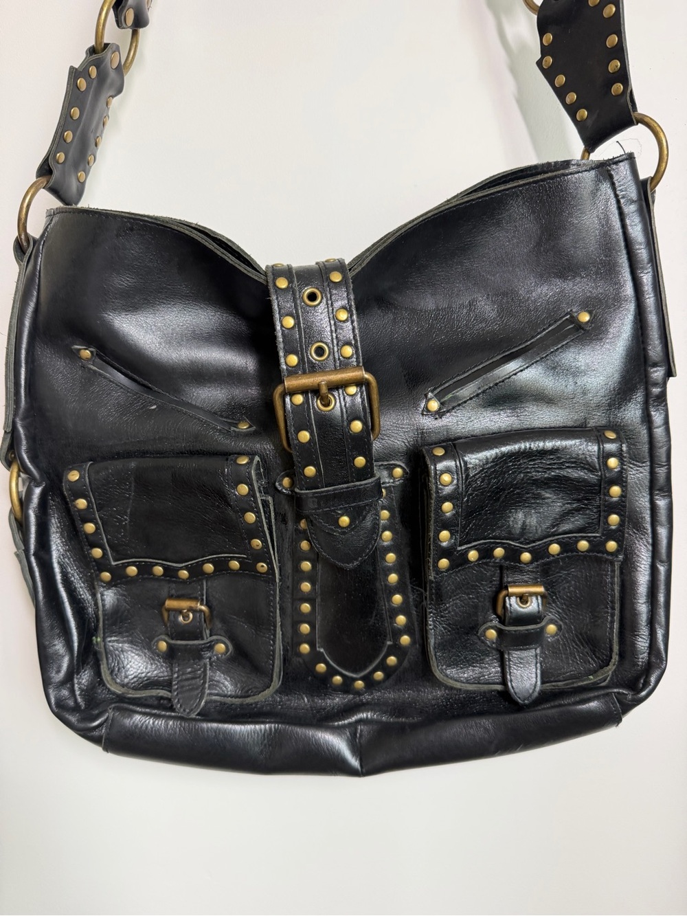 Y2K Black Studded Leather Shoulder Bag